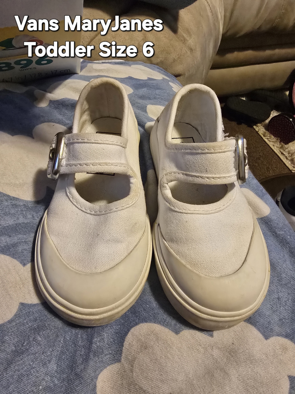 Vans Toddler Mary Jane Shoes White Canvas with Silver Buckles Size 6